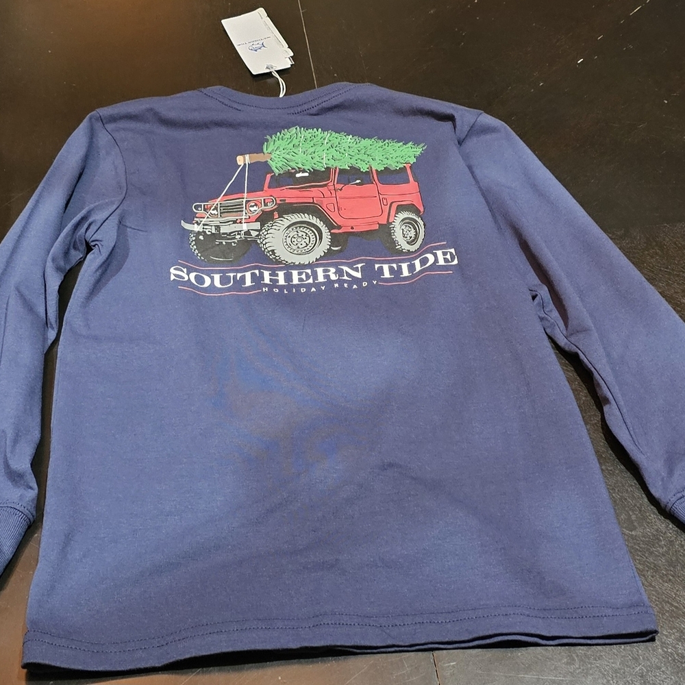 Southern Tide Kids' Navy Long Sleeve Tee with Red Jeep